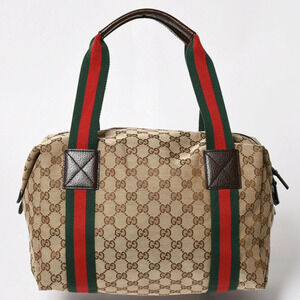 Gucci GG canvas Sherry Boston bag tote Leather Brown